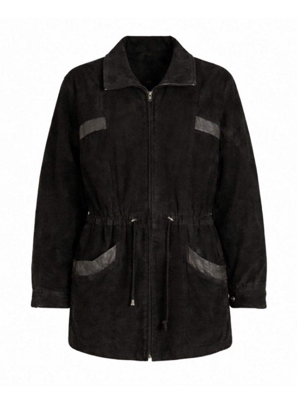 Size M Danier Women’s Vintage Black Leather Jacket Oversized Zip Tie‎ Waist Coat